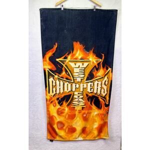 VTG Y2K West Coast Choppers Black Orange Fire Logo Beach Towel 30” x 54”